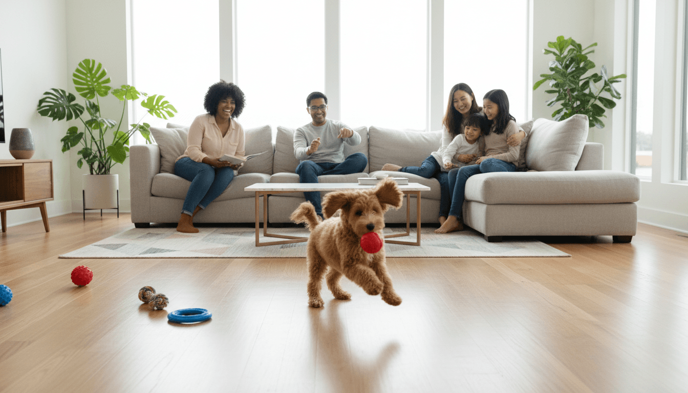 Pit bull puppy in a safe, comfortable home environment