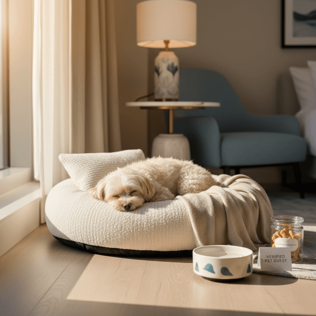 Pit bull on dog bed